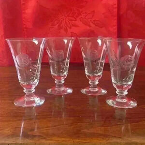 Fostoria Crystal Juice Glasses Pattern is Rose….Vintage 1950’s